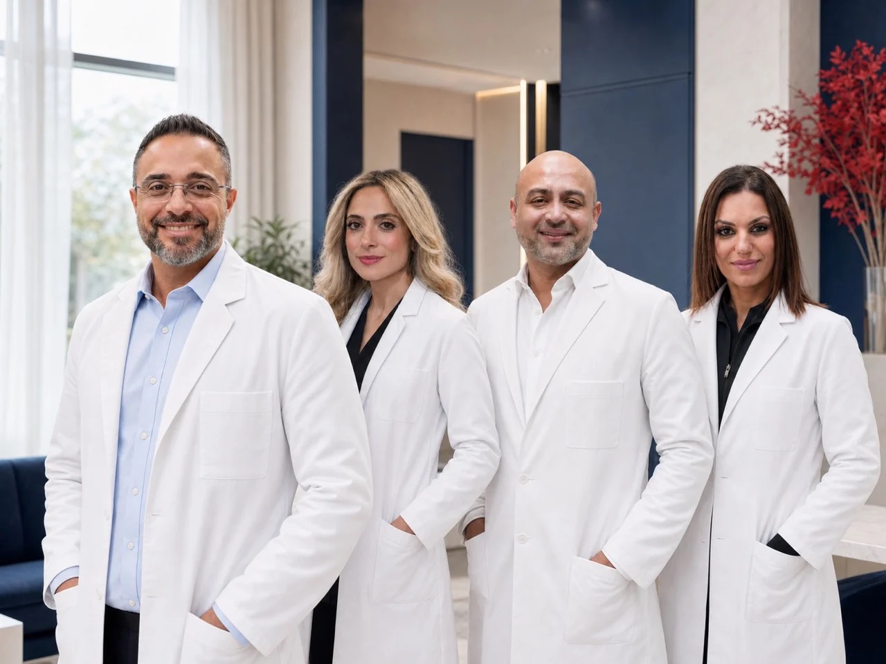 The HMC Urgent Care medical team standing together in the Dearborn clinic lobby